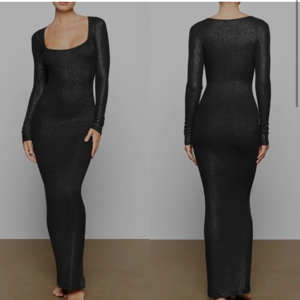 SKIMS SHIMMER Black Soft Lounge Long Sleeve Maxi Dress- NWT/ Never Worn.